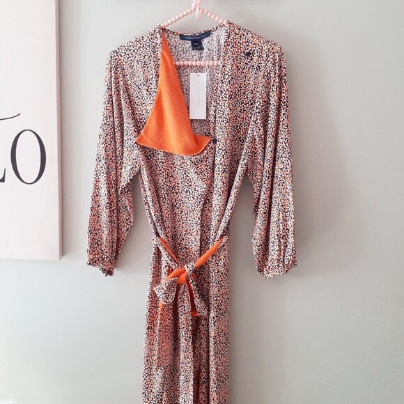 NWT French Connection orange, blue & white abstract spot print belted jumpsuit - Picture 11 of 12